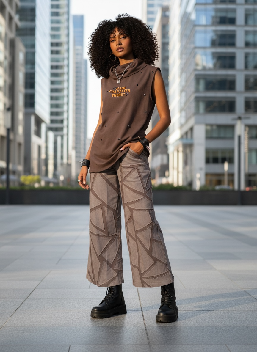 3D Patch Pants and cowl top set