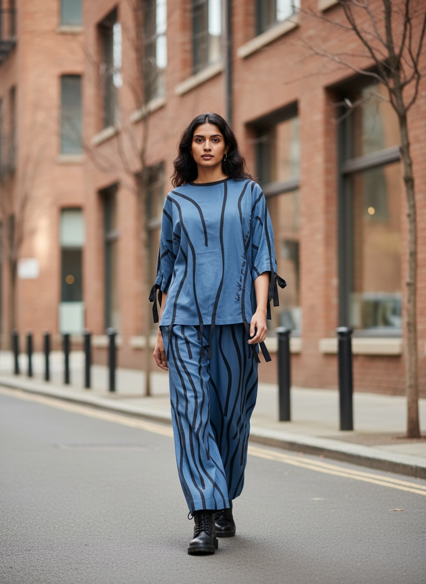 Fluid stripe tee shirt and cargo set