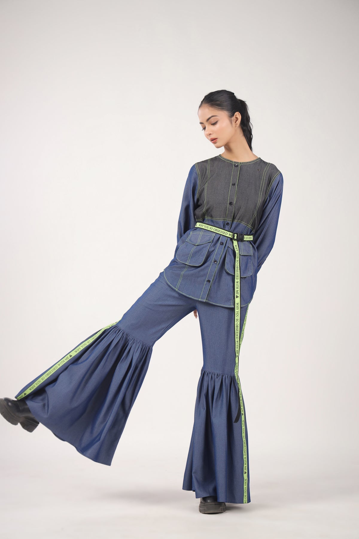Obsessed Top with belt and Denim Sharara