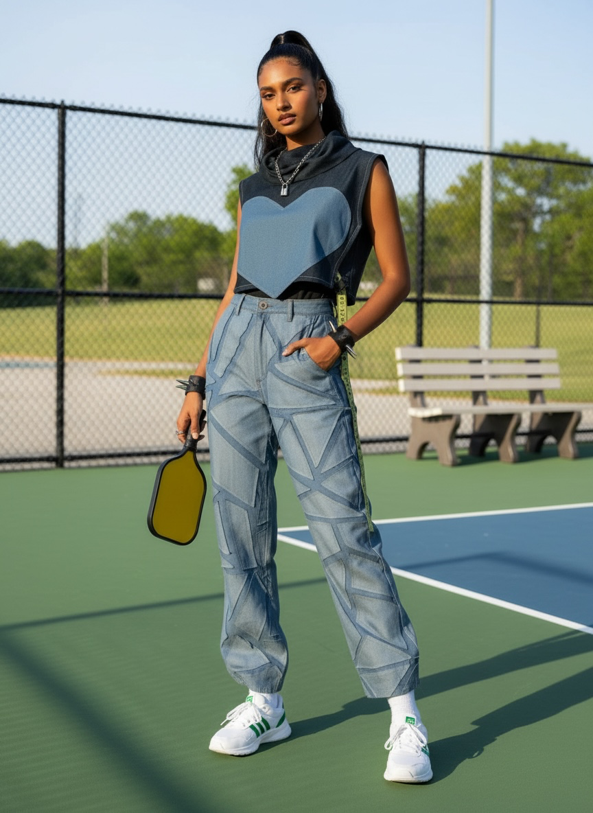 3D Patch Pants and heart bib top