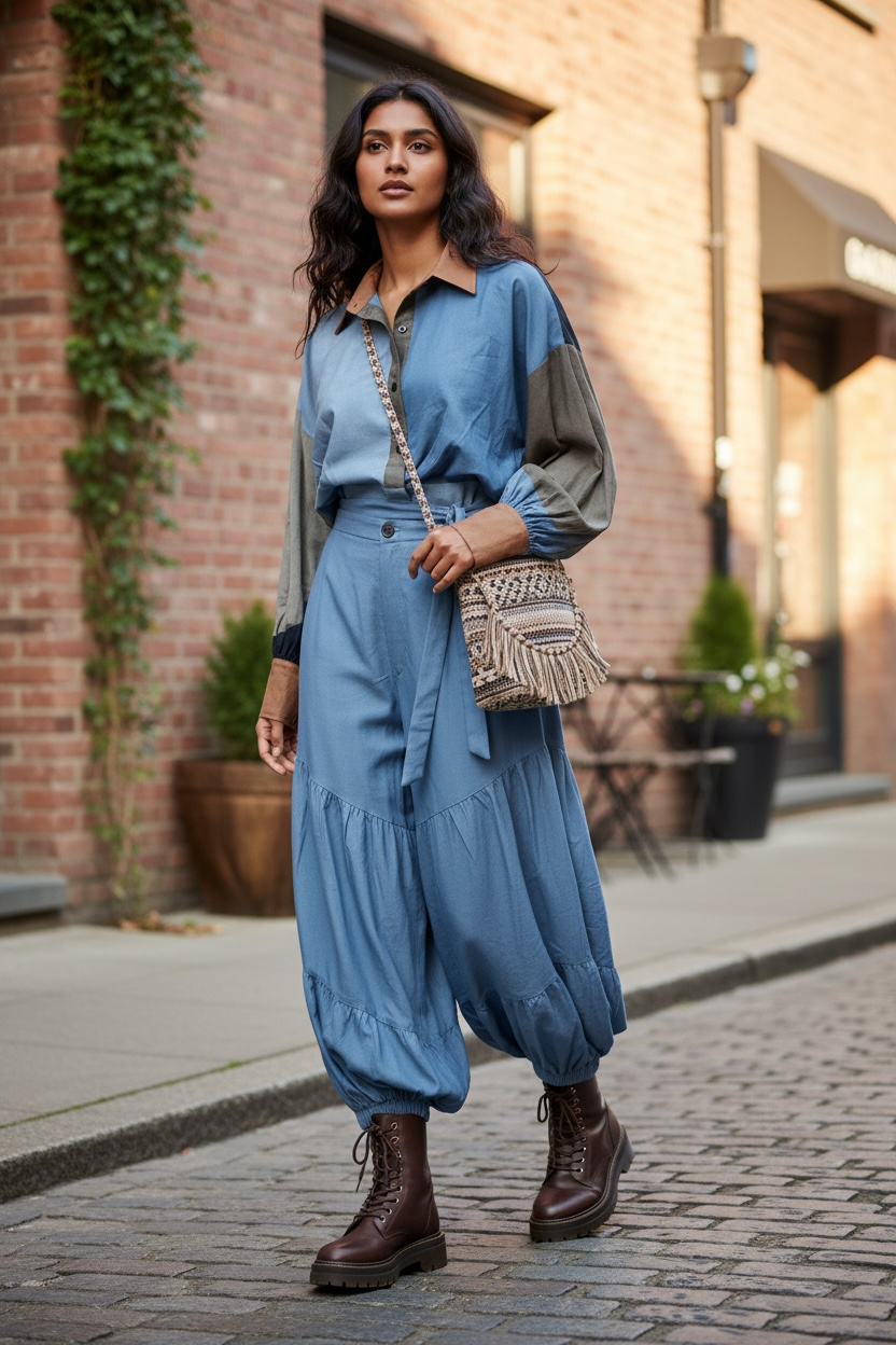 Denim Tiered Pants