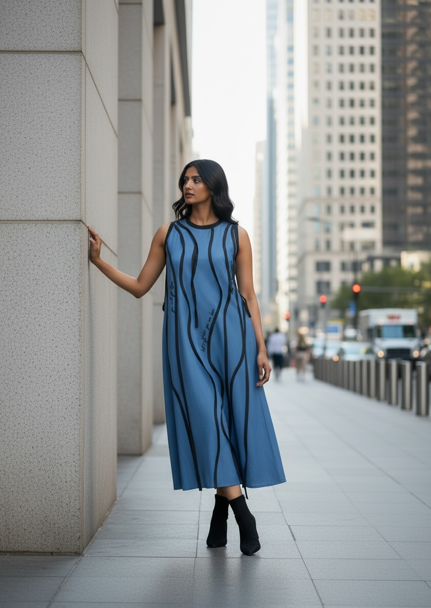 Denim fluid stripes dress