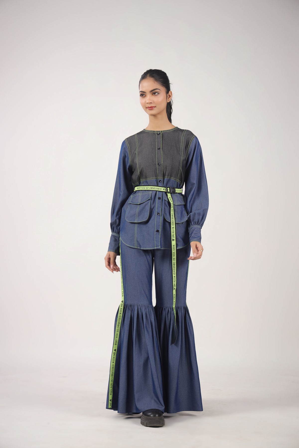 Obsessed Top with belt and Denim Sharara