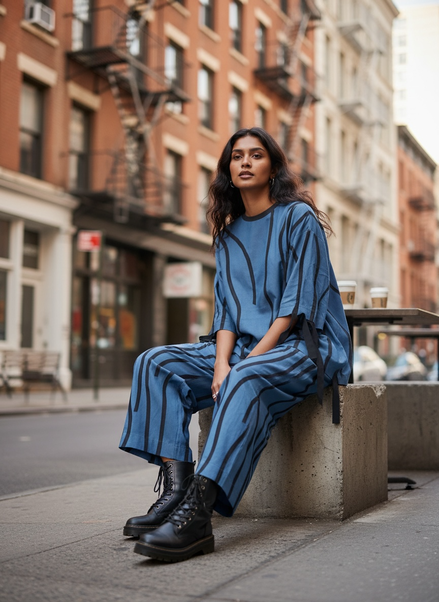 Fluid stripe tee shirt and cargo set
