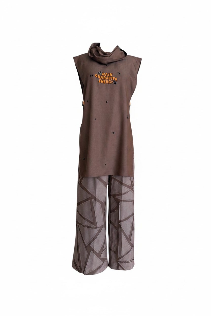 3D Patch Pants and cowl top set