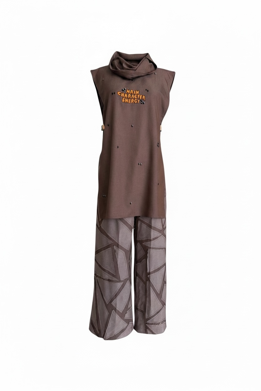 3D Patch Pants and cowl top set