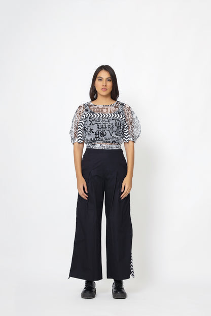 Organza Top And Black Pants Set