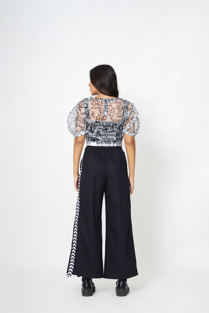 Organza Top And Black Pants Set