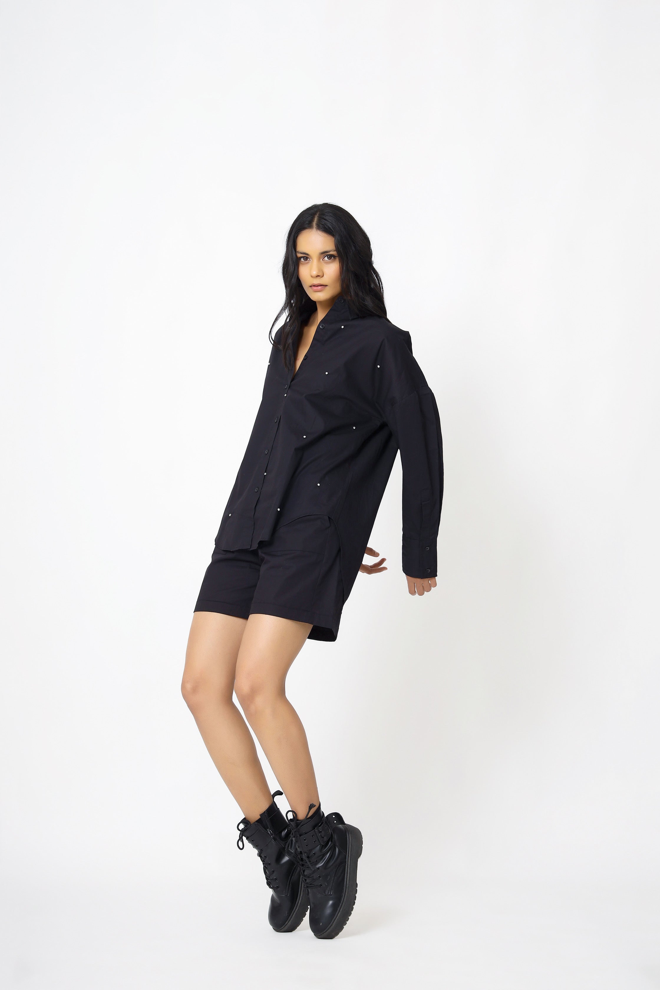 Black Shirt And Shorts Set