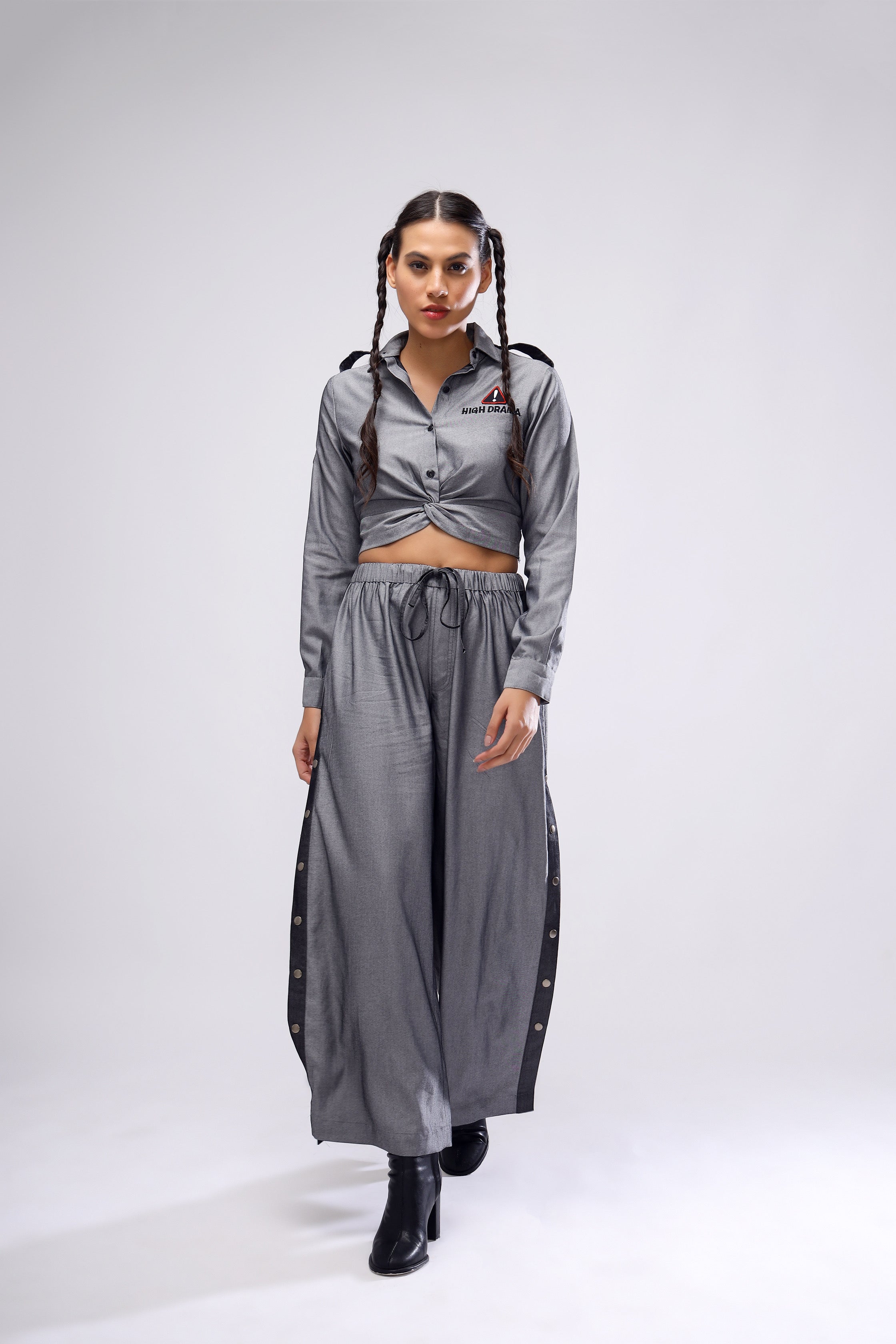 Grey Side Open Pants