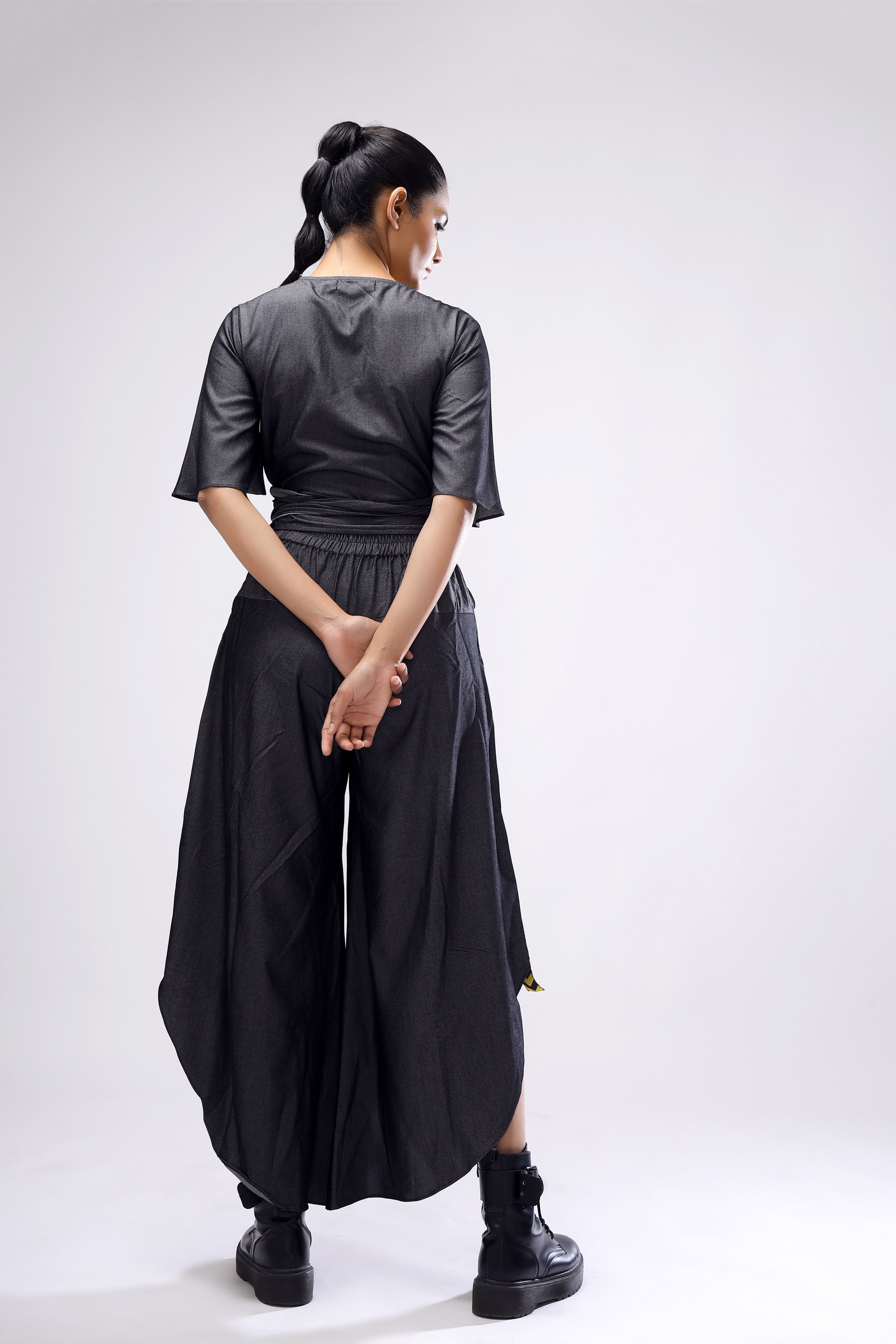 Charcoal Wrap Top With Flair Pants Set