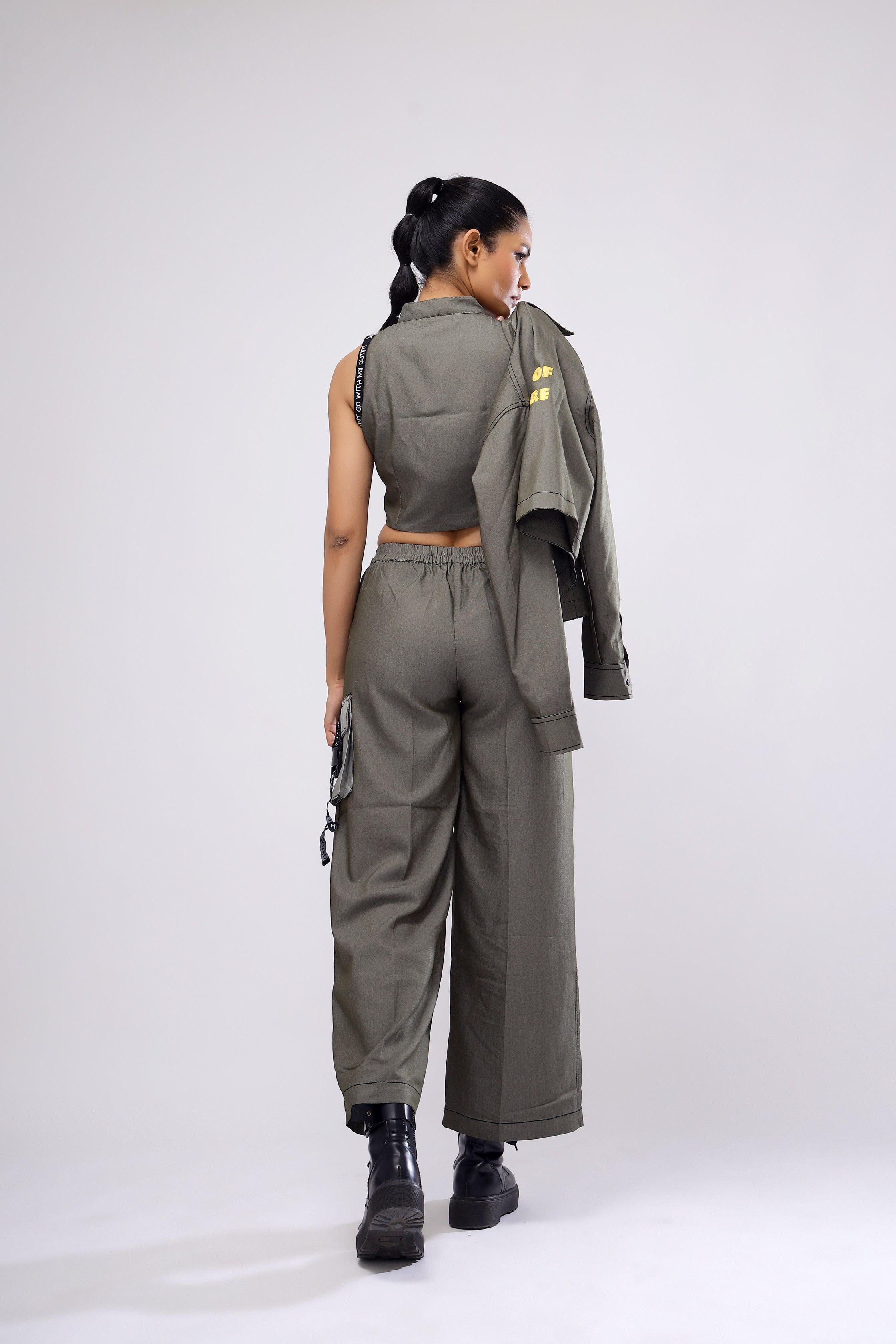 Olive Cargo And Crop Top Set