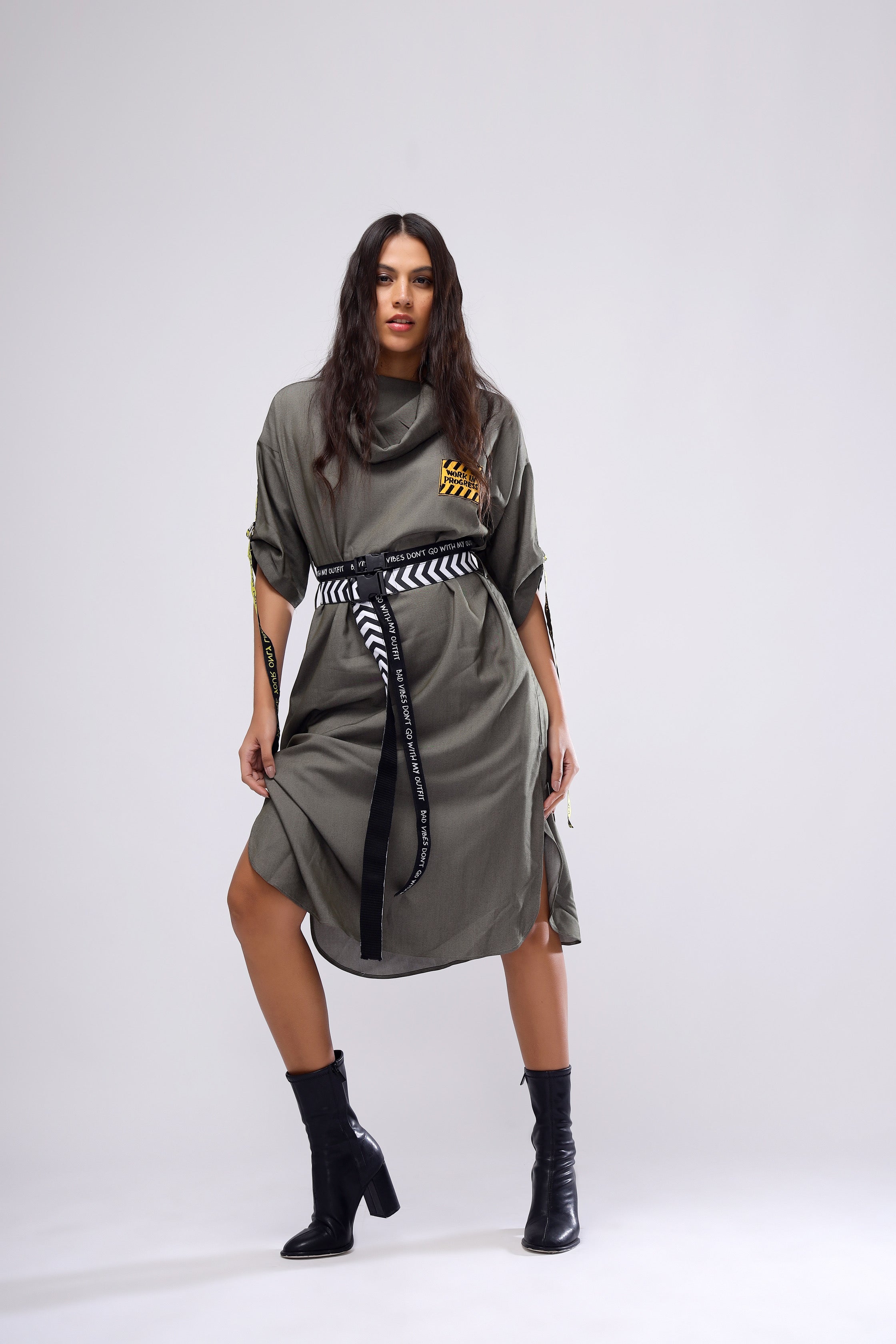 WIP Cowl Dress With Two Belts