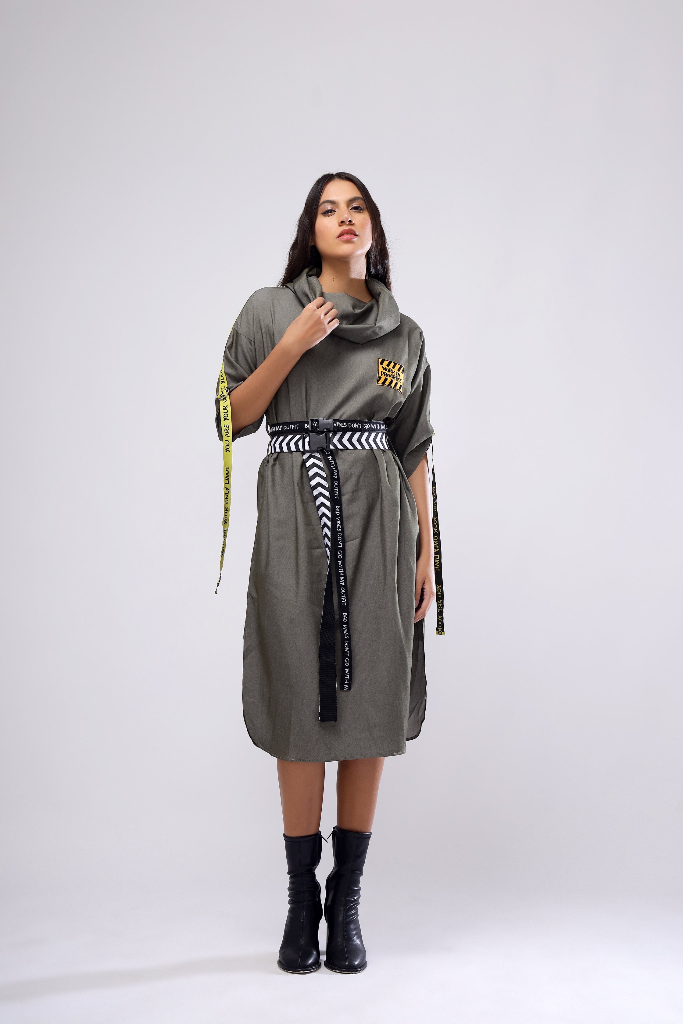 WIP Cowl Dress With Two Belts