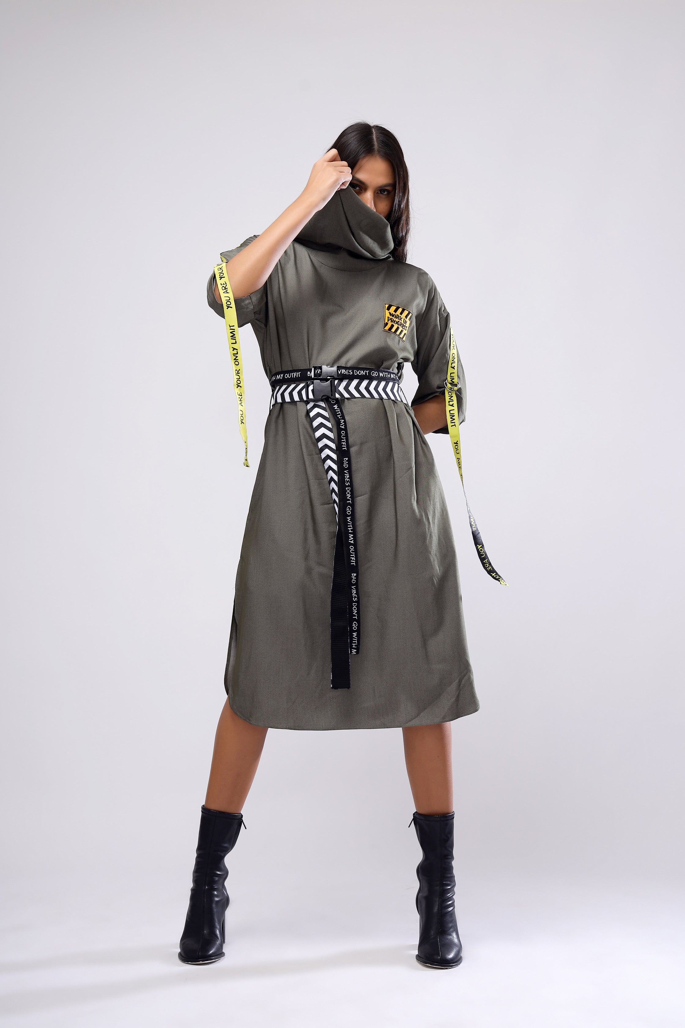 WIP Cowl Dress With Two Belts