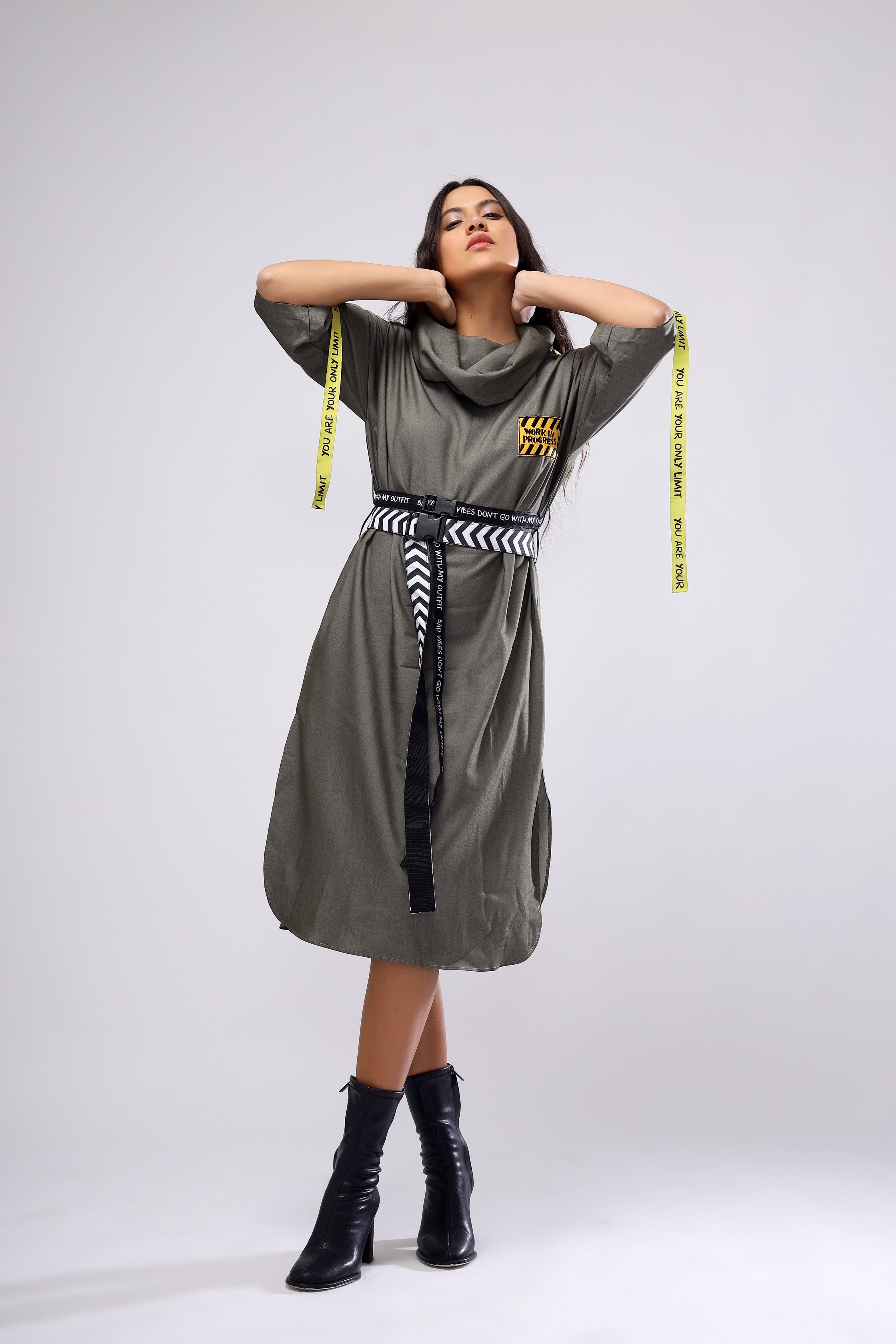 WIP Cowl Dress With Two Belts