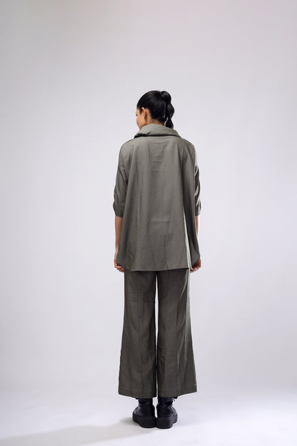 Olive Flair Pant And Cowl Top Set