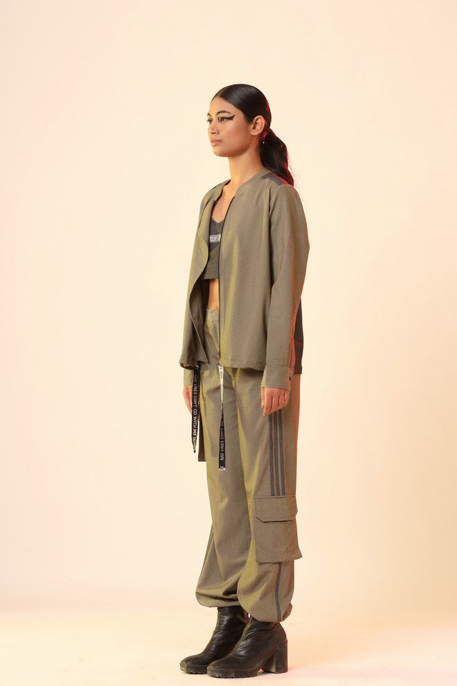 Olive Jacket And Track Pants Set