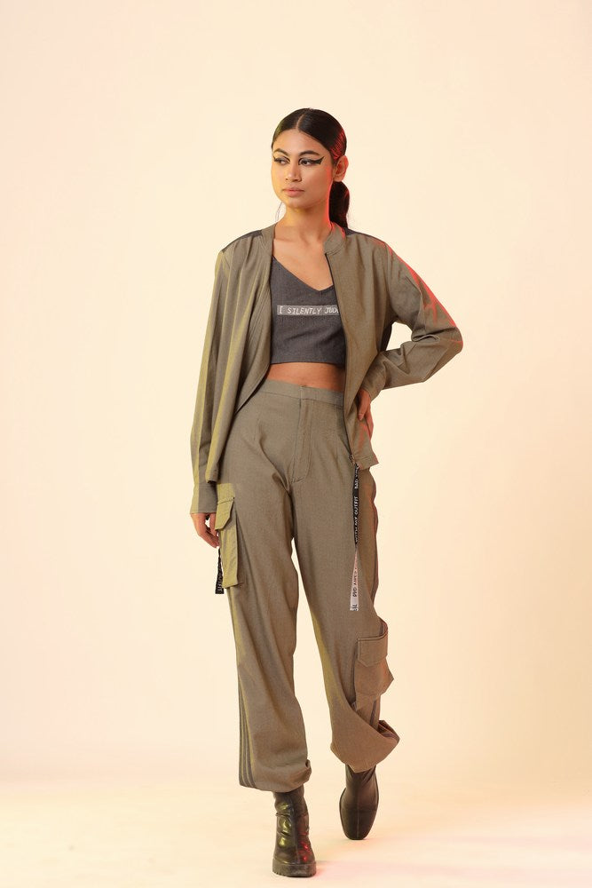 Olive Jacket And Track Pants Set