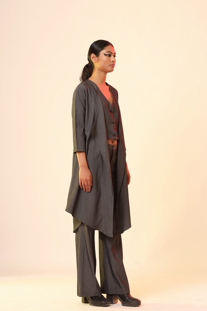 Black Flare Pants With Waist Coat