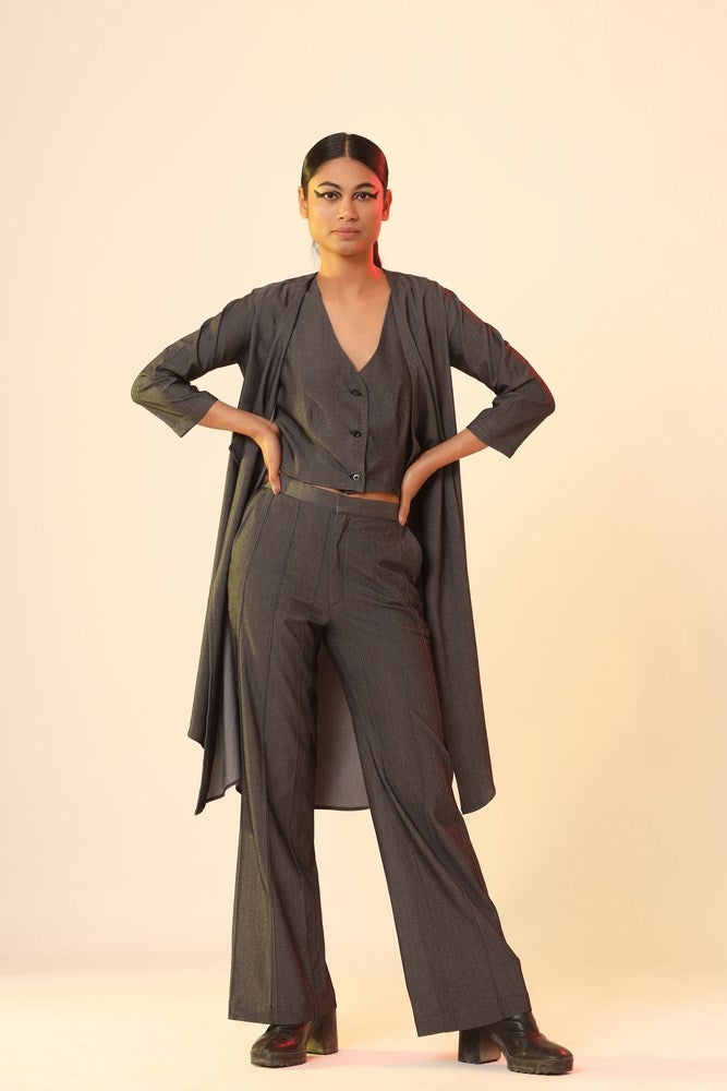 Black Flare Pants With Waist Coat