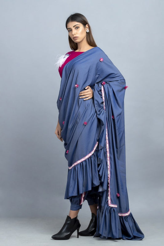 Ruffles Sari With Crop Top