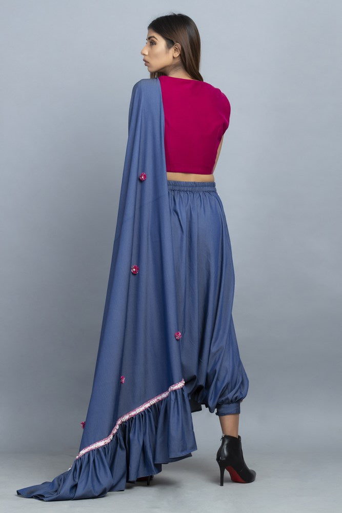 Ruffles Sari With Crop Top