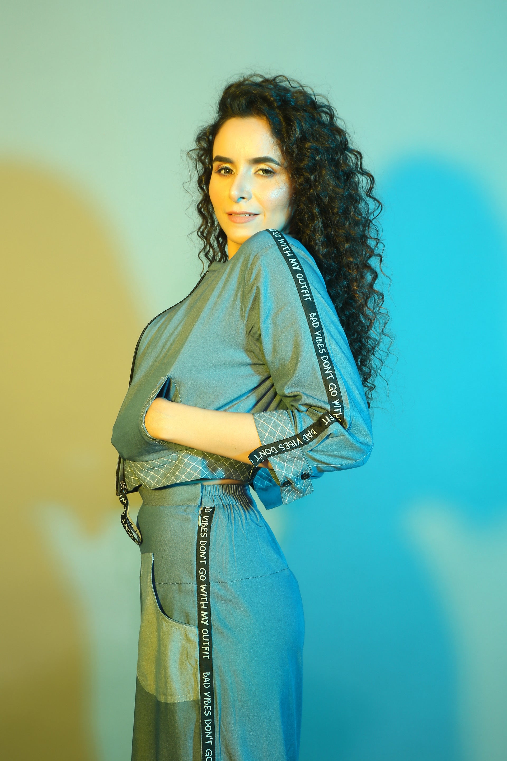 Flare Pant Crop Top And Jacket Set