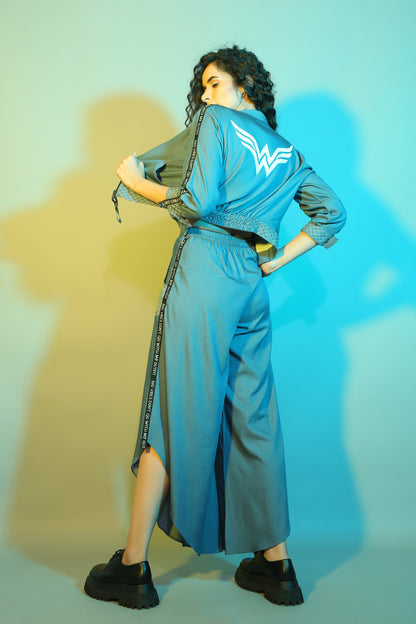 Flare Pant Crop Top And Jacket Set