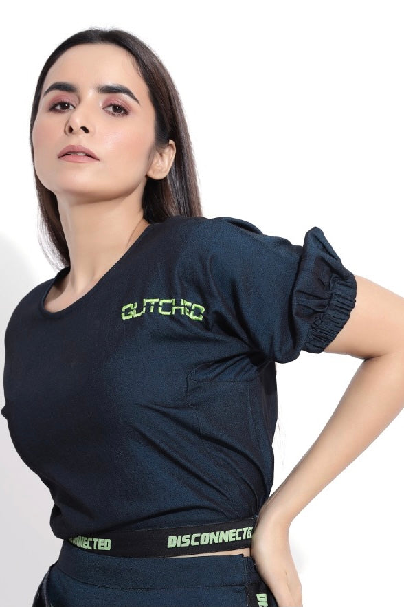 Glitched Crop Top And Flare Pant set