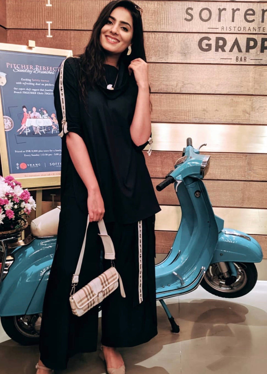 W Cowl Top And Tie Up Pants