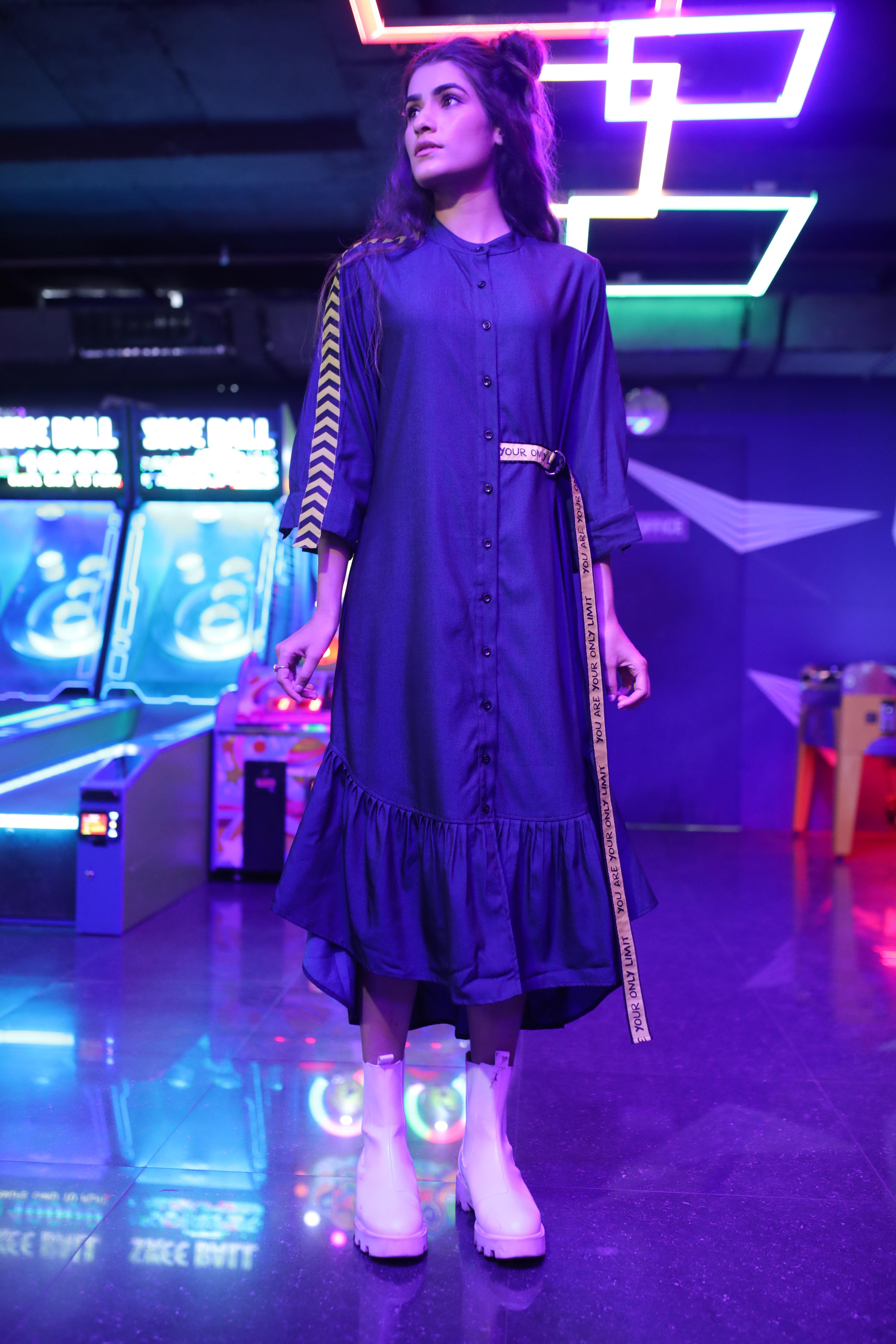 Denim Dress With Ruffles