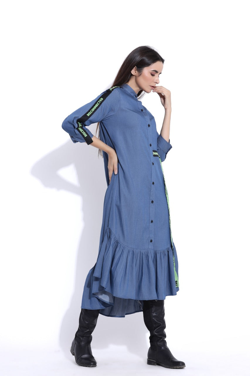 Denim Dress With Ruffles