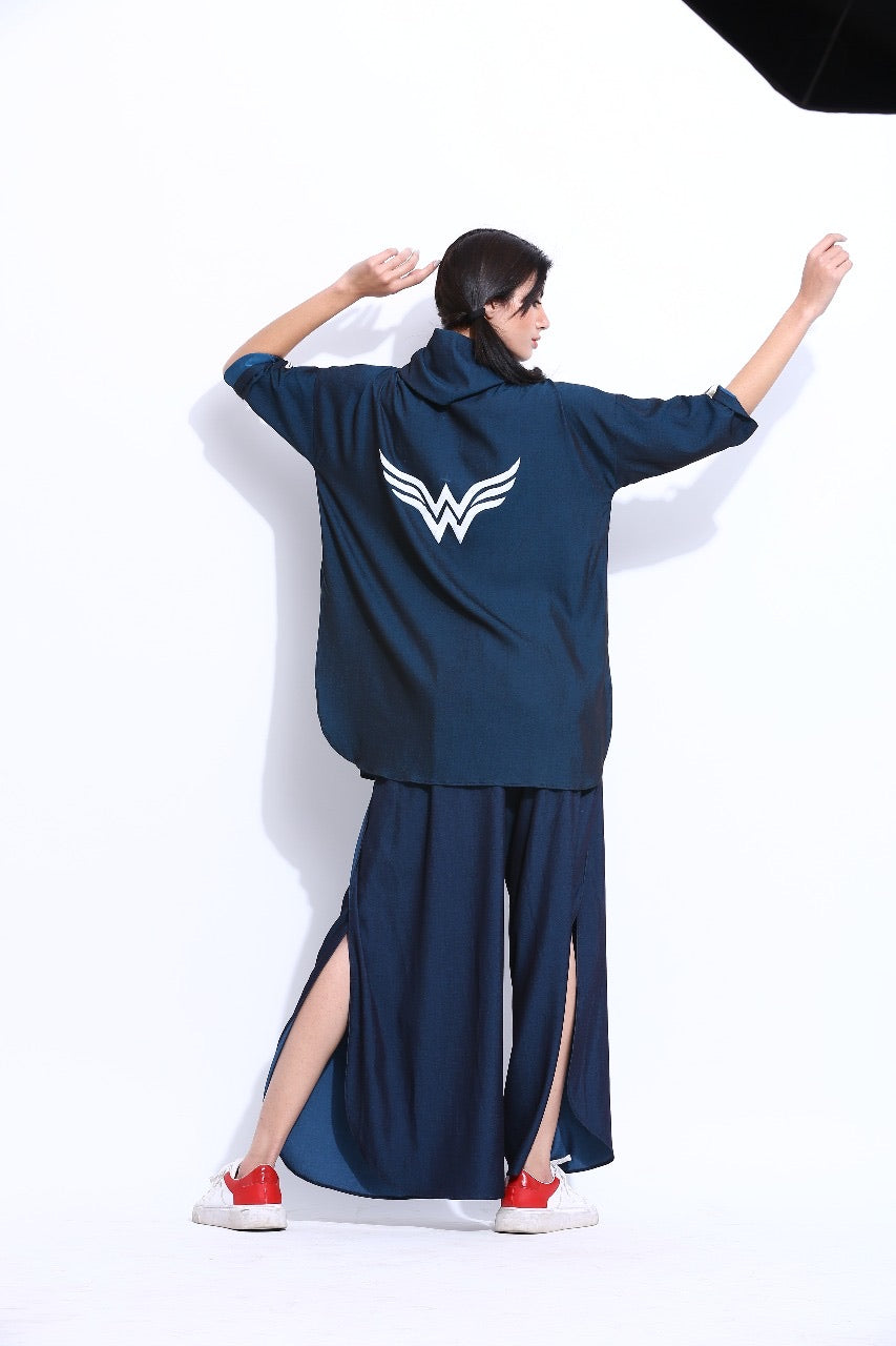 W Cowl Top And Tie Up Pants