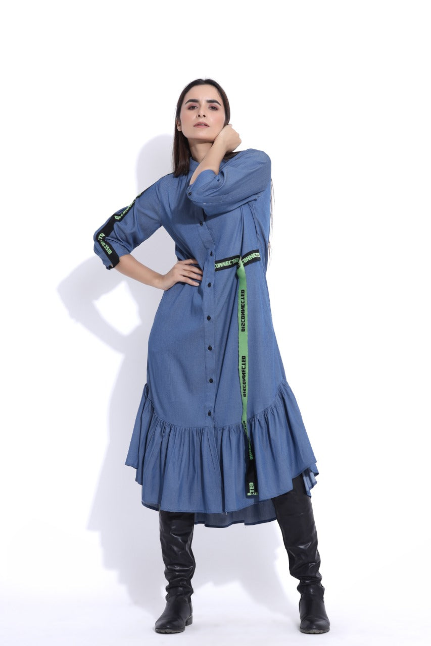 Denim Dress With Ruffles