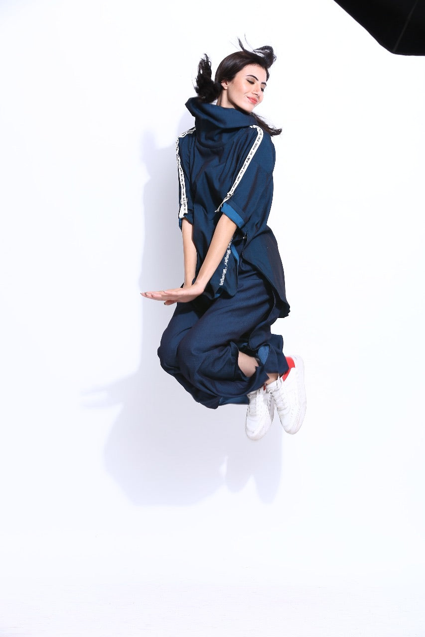 W Cowl Top And Tie Up Pants