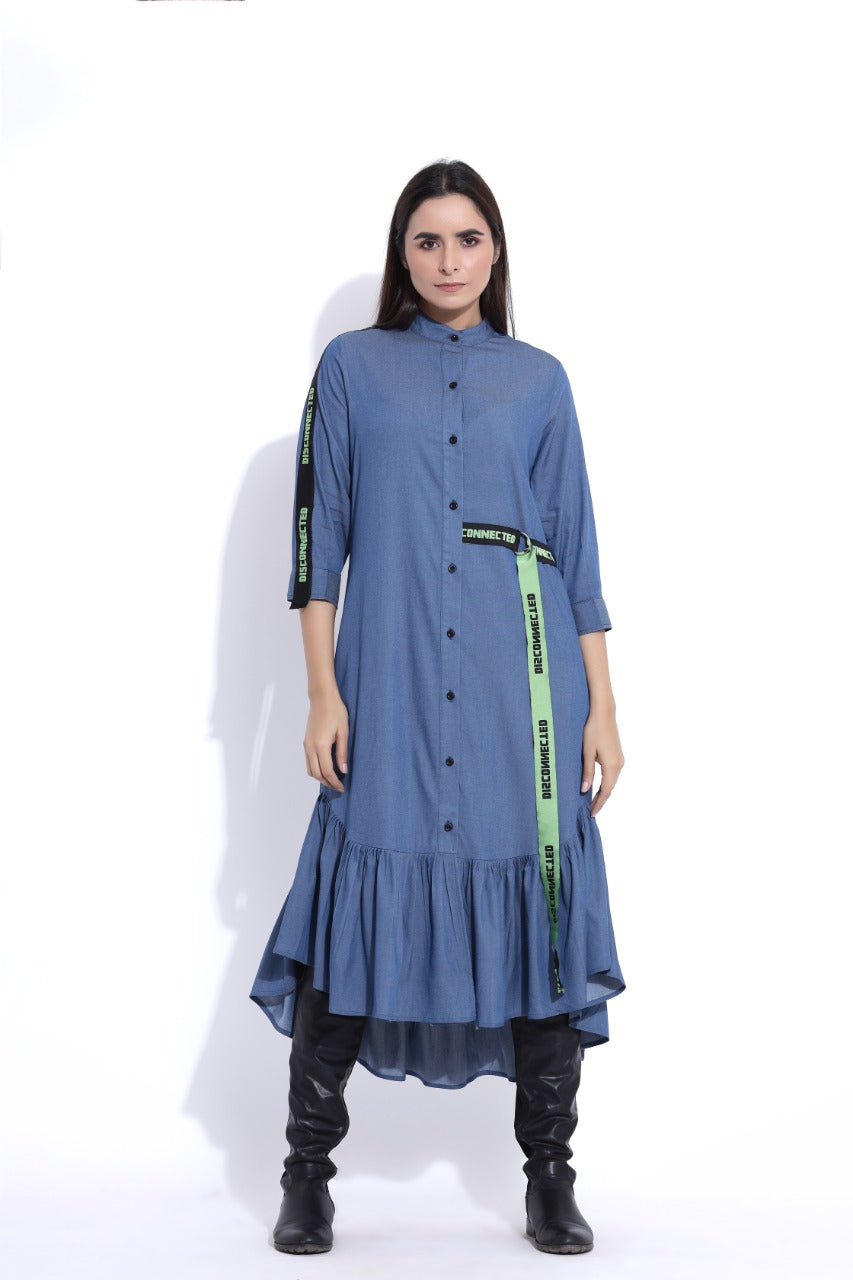 Denim Dress With Ruffles