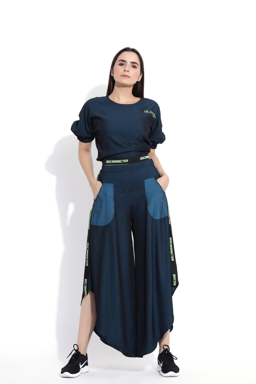 Glitched Crop Top And Flare Pant set