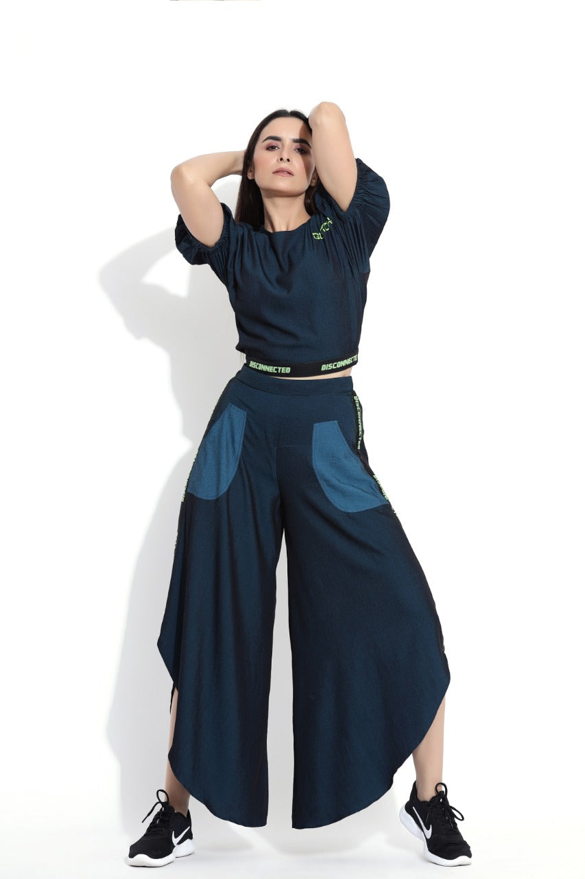 Glitched Crop Top And Flare Pant set